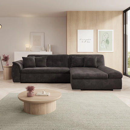 UNICORN Corner sofa 3-seater with chaise longue Velvet black Width 286 cm Height 80 cm Depth 170 cm