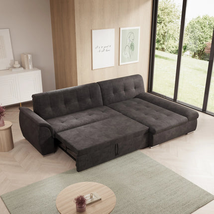 UNICORN Corner sofa 3-seater with chaise longue Velvet black Width 286 cm Height 80 cm Depth 170 cm