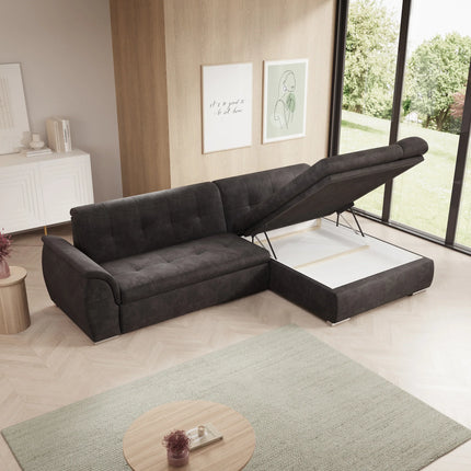 UNICORN Corner sofa 3-seater with chaise longue Velvet black Width 286 cm Height 80 cm Depth 170 cm