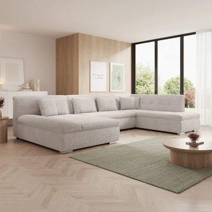UNICORN 5-seater corner sofa with chaise longue, ribbed fabric, beige black