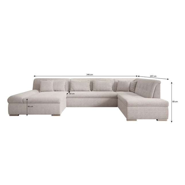 UNICORN 5-seater corner sofa with chaise longue ribbed fabric beige black