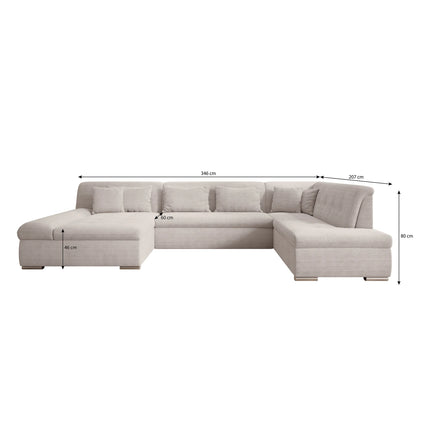 UNICORN 5-seater corner sofa with chaise longue, ribbed fabric, beige black