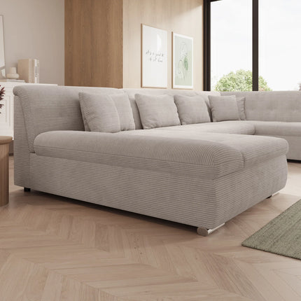 UNICORN 5-seater corner sofa with chaise longue ribbed fabric beige black