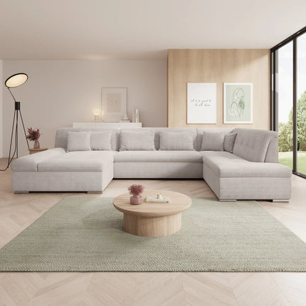 UNICORN 5-seater corner sofa with chaise longue ribbed fabric beige black