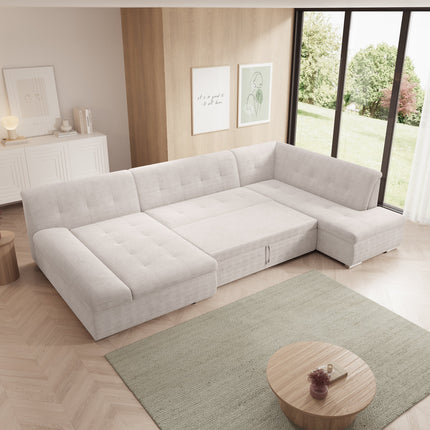 UNICORN 5-seater corner sofa with chaise longue, ribbed fabric, beige black