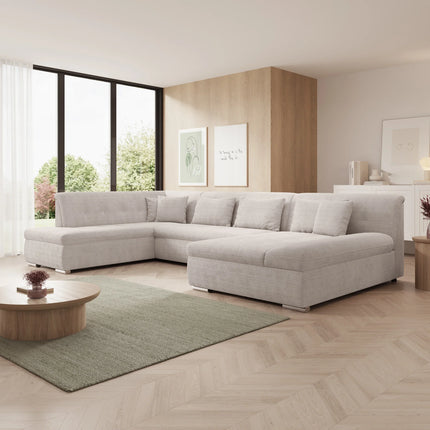 UNICORN 5-seater corner sofa with chaise longue, ribbed fabric, beige black