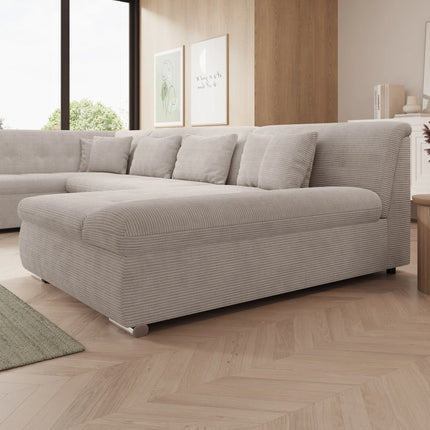 UNICORN 5-seater corner sofa with chaise longue, ribbed fabric, beige black