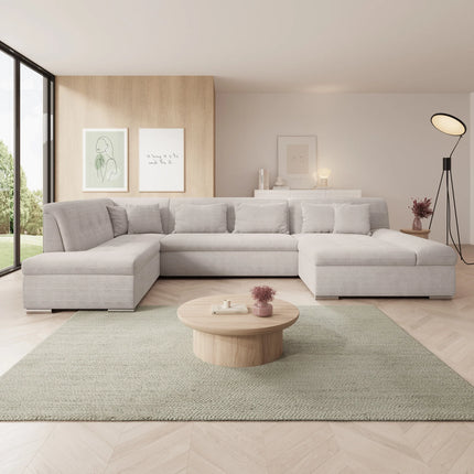 UNICORN 5-seater corner sofa with chaise longue, ribbed fabric, beige black