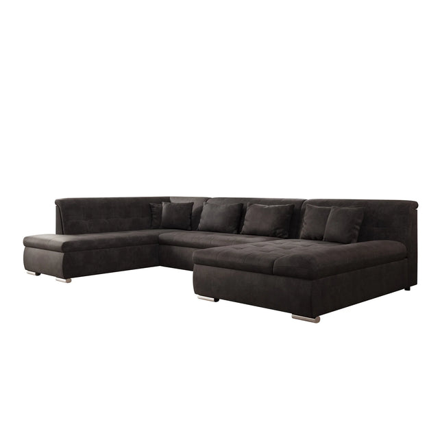 UNICORN 5-seater corner sofa with chaise longue, ribbed fabric, beige black