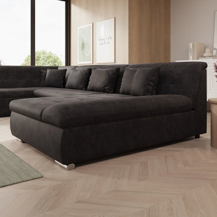 UNICORN 5-seater corner sofa with chaise longue, ribbed fabric, beige black