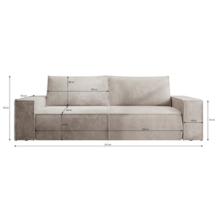 UNICORN 3-seater sofa Ribbed fabric beige Width 257 cm Height 85 cm Depth 102 cm