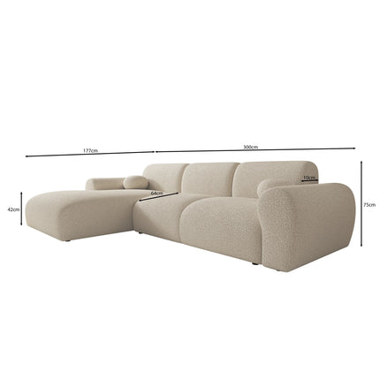 UNICORN 4-seater corner sofa with chaise longue Teddy fabric beige