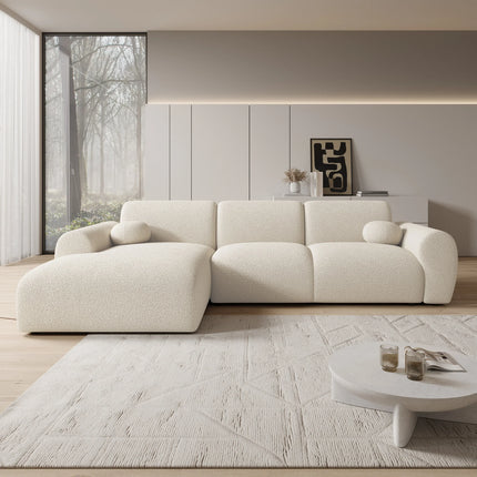UNICORN 4-seater corner sofa with chaise longue Teddy fabric beige