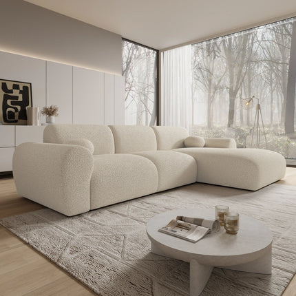 UNICORN 4-seater corner sofa with chaise longue Teddy fabric beige