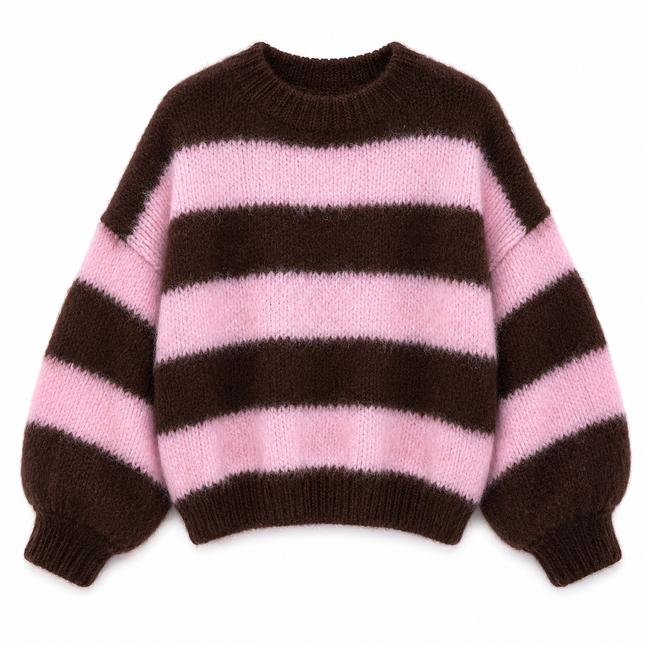 UNICORN Women's Chocolate Pink Stripe Knit Sweater Soft Knitted Sweater in Pink & Brown s m l xl