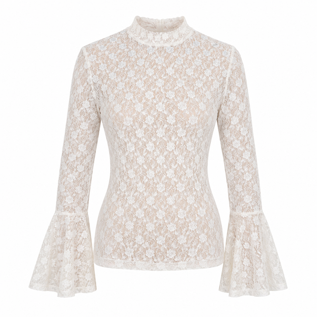 UNICORN Women's Ivory Lace Top – Elegant Lace Top with Flared Sleeves s m l xl