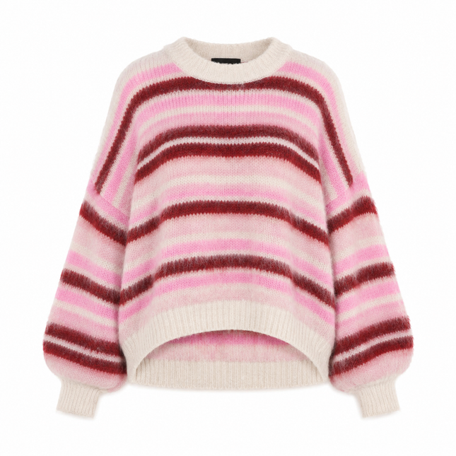 UNICORN Women's Pink Berry Stripe Knit Sweater Soft Striped Sweater in Pink & Burgundy s m l xl