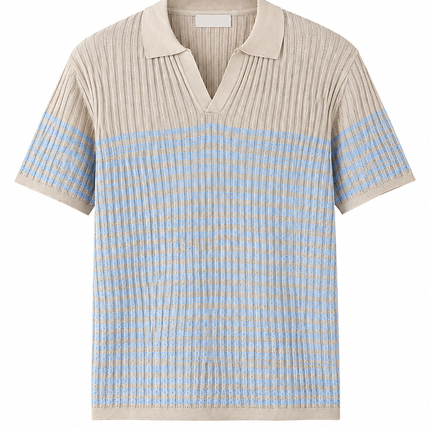 UNICORN Men's polo shirt rib knit sweater pattern beige light blue xs s m l