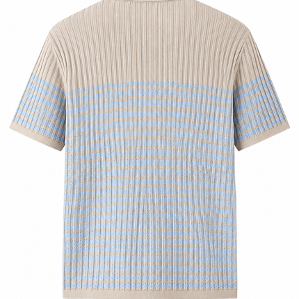 UNICORN Men's polo shirt rib knit sweater pattern beige light blue xs s m l