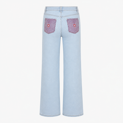 UNICORN Women's Light Blue Wide Leg Jeans with Heart Detail Back Pockets xs s m l xl