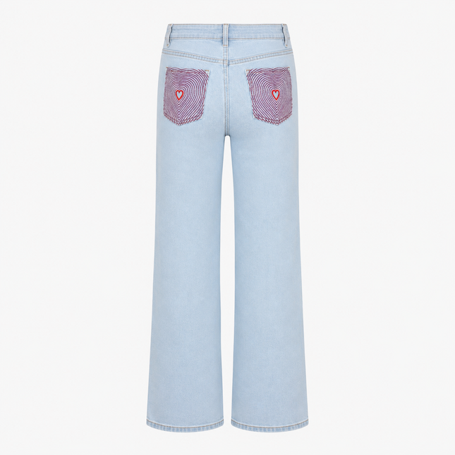 UNICORN Women's Light Blue Wide Leg Jeans with Heart Detail Back Pockets xs s m l xl