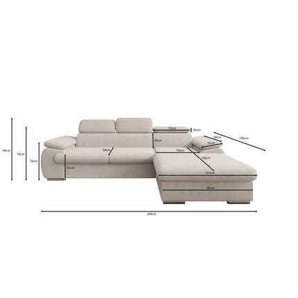 UNICORN Corner sofa 3-seater with chaise longue Ribbed fabric beige brown gray Width 284 cm Height 64 cm Depth 196 cm