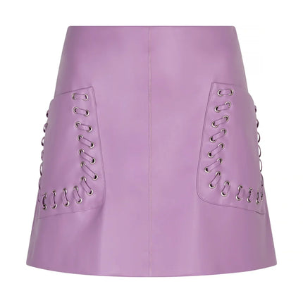 UNICORN lilac leather look mini skirt with lace-up details trendy & edgy xs s m l xl
