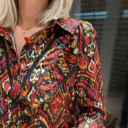 UNICORN Women's Blouse Top print red light brown s m l xl