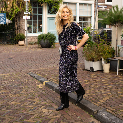 Kam midi rok glitter zwart paars