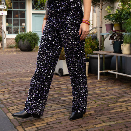 Kam wide broek zwart paars