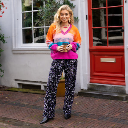 Kam wide broek zwart paars