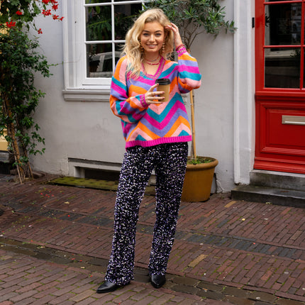 Kam wide broek zwart zilver