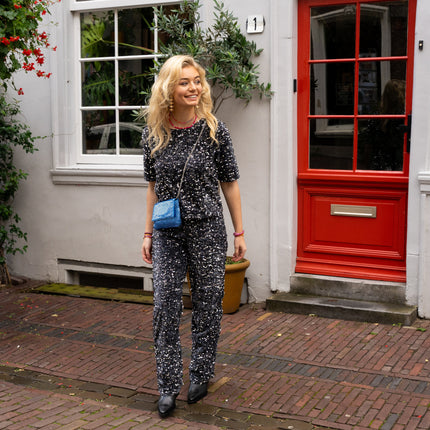 Kam wide broek zwart zilver