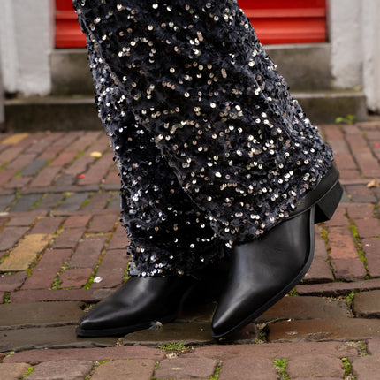 Kam wide broek zwart zilver