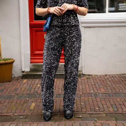 Kam wide broek zwart zilver