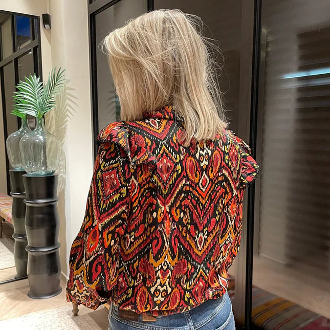 UNICORN Women's Blouse Top print red light brown s m l xl