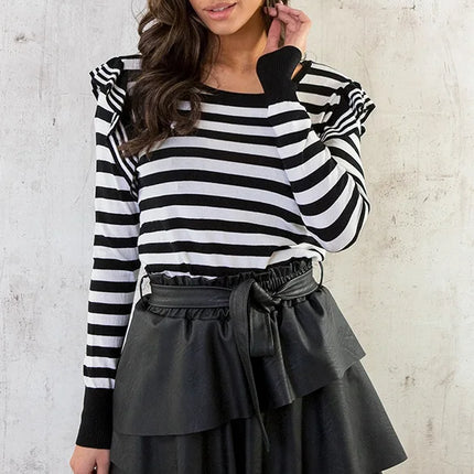 UNICORN Women's long-sleeved shirt striped black white s m l