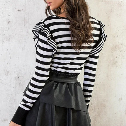 UNICORN Women's long-sleeved shirt striped black white s m l