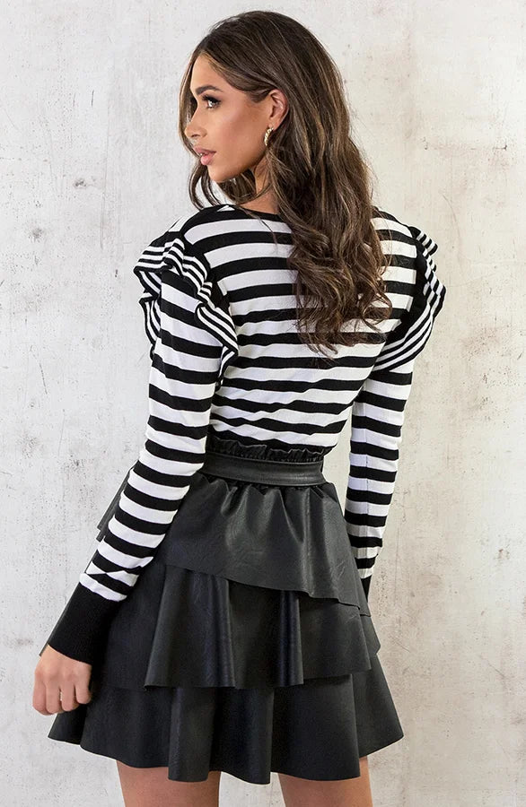 UNICORN Women's long-sleeved shirt striped black white s m l