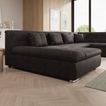 UNICORN 5-seater corner sofa with chaise longue, ribbed fabric, beige black