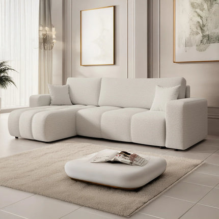UNICORN 3-seater corner sofa with chaise longue Teddy fabric white