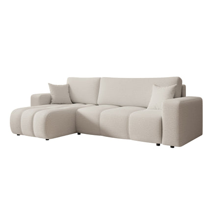 UNICORN 3-seater corner sofa with chaise longue Teddy fabric white