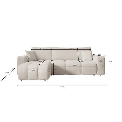 UNICORN 3-seater corner sofa with chaise longue Teddy fabric white