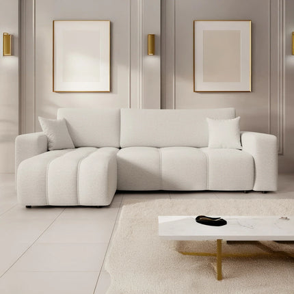 UNICORN 3-seater corner sofa with chaise longue Teddy fabric white
