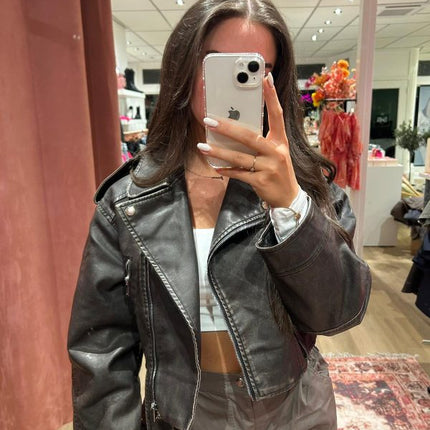 Dames jas leer zwart s m l