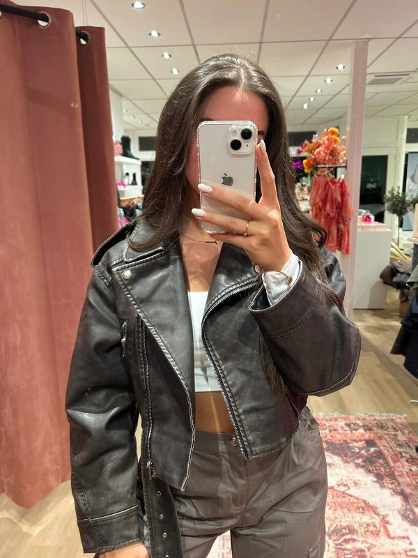 Dames jas leer zwart s m l