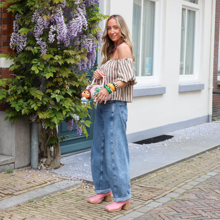 Off shoulder streep top beige