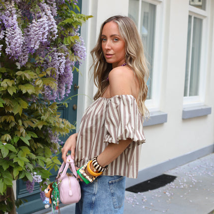 Off shoulder streep top beige