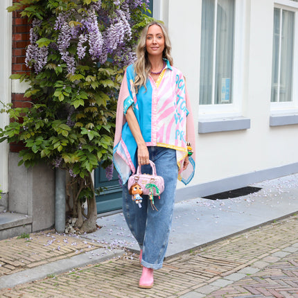 Blouse print roze blauw