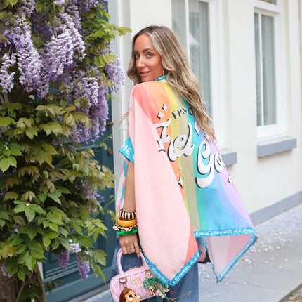 Blouse print roze blauw